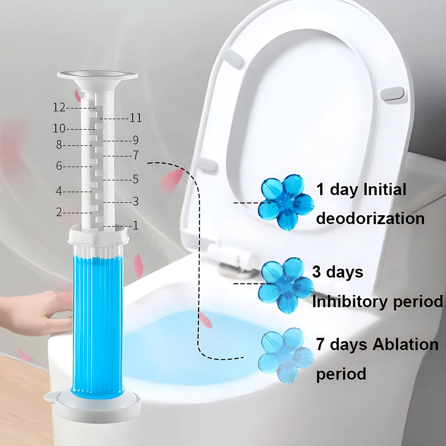 1 or 2-Pack Flower Toilet Cleaner Gel Syringe - Aromatic Drain Cleaning Detergent and Air Freshener - Odor Removal for Home Bathroom
