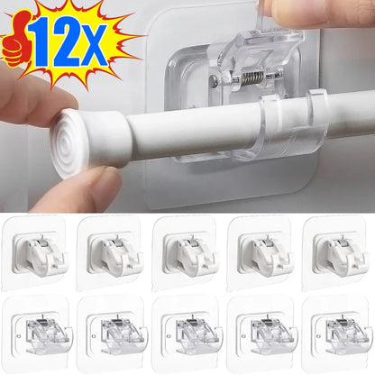 Self-Adhesive Adjustable Curtain Rod Hooks – Nail-Free Clamp Clips for Shower, Storage & Hanging Rails