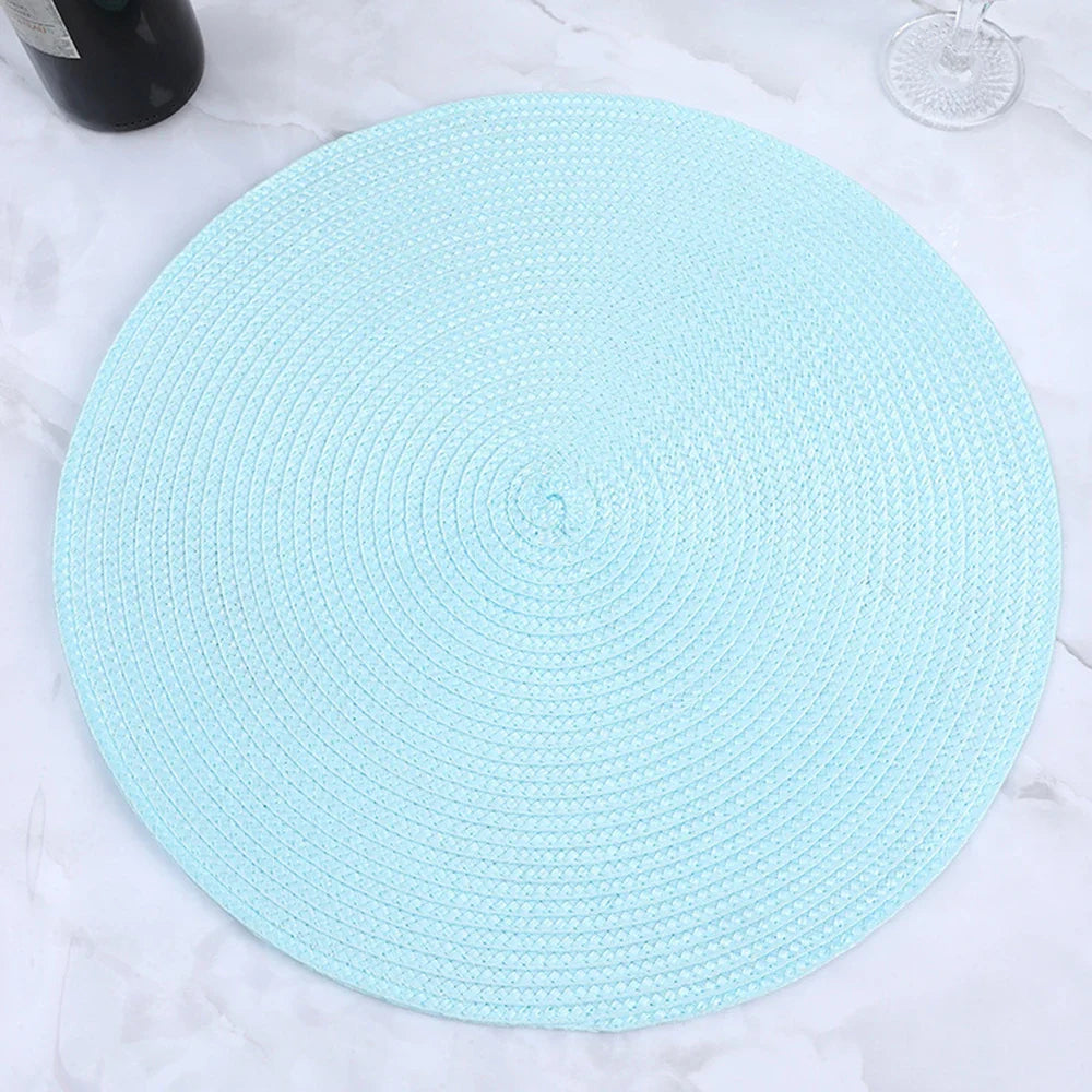 38cm Round Braided Tableware Mat – Washable, Anti-Slip, Heat-Resistant Dining Placemat and Drink Coaster for Home Decor