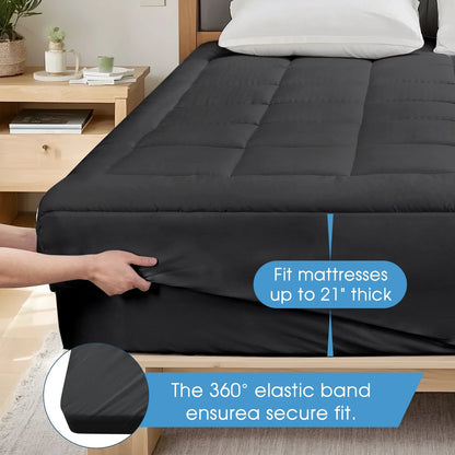 Quilted Fitted Mattress Pad — Cooling Pillow Top Protector, Breathable Soft Mattress Cover