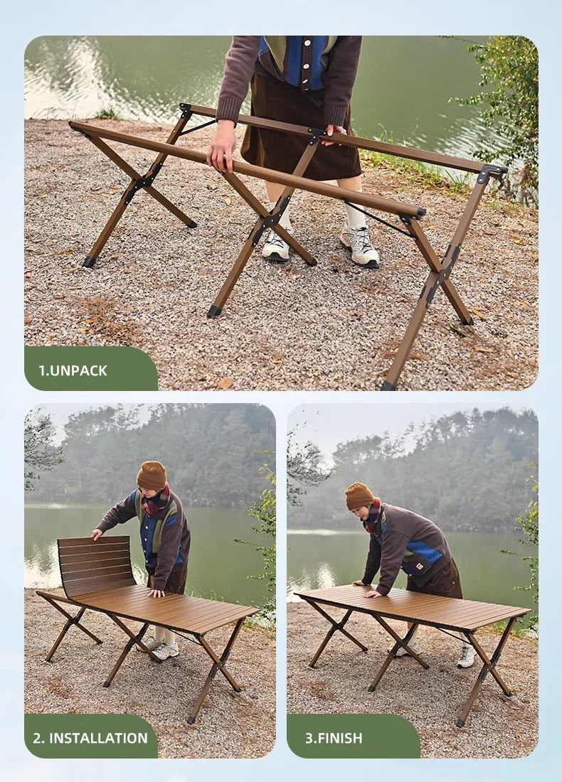 Hispeed Outdoor Camping Folding IGT Table – Multifunctional Wood Table with Gas Stove for BBQ, Picnic & Camp Grill