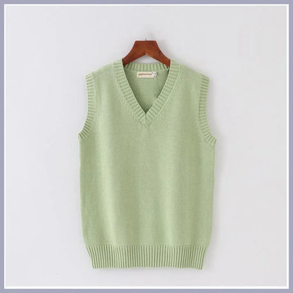 Unisex Sleeveless Sweater Vest – V-Neck Preppy Knitted Jumper for Women & Men, Retro Spring Fashion