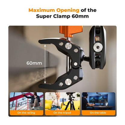 K&F Concept Multi-Functional Super Clamp with Double 360° Ball Head Magic Arm for GoPro, Insta360, DJI Osmo Action Camera, and Phone
