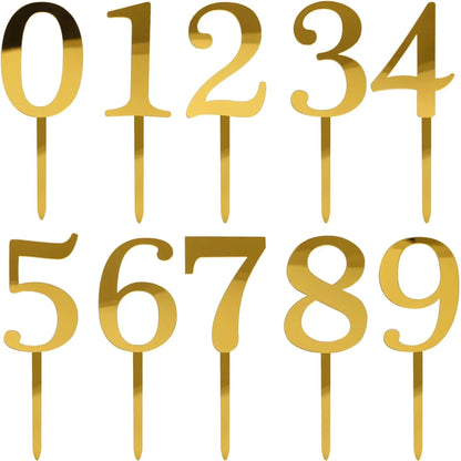 10–20PCS Acrylic Number Cake Toppers (0–9) – Gold Birthday & Wedding Cupcake Decorations for Party Cakes