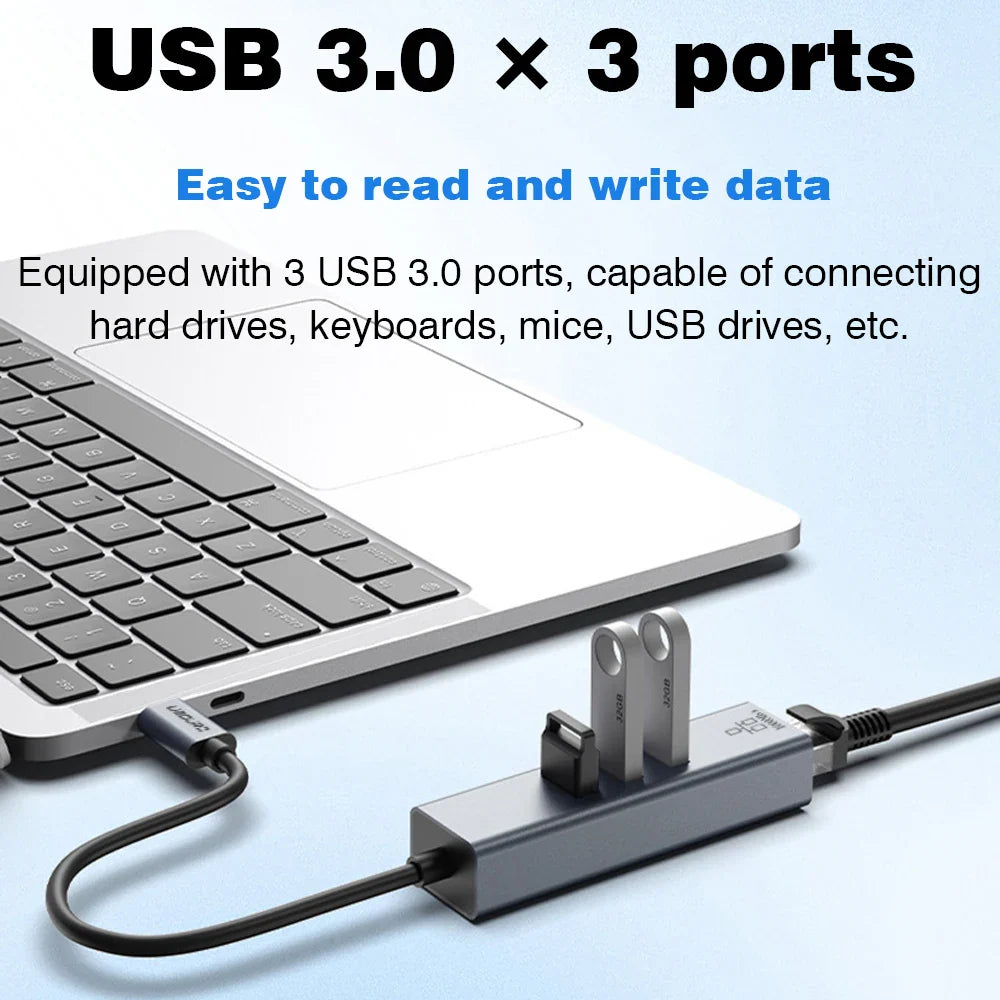USB-C Hub Docking Station – Type C to RJ45 1000Mbps Ethernet Adapter, USB 3.0 Hub, 100W Charging Dock