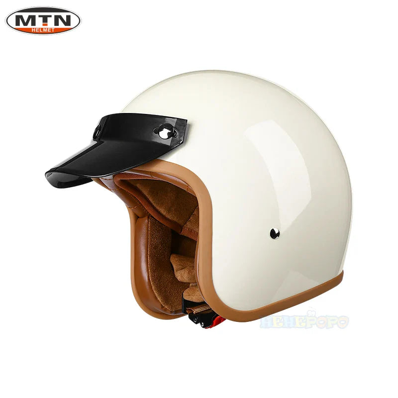 Vintage 3/4 Motorcycle Helmet — DOT Certified Synthetic Leather Jet Helmet, Model 508