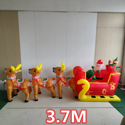 3.7M Inflatable Christmas Santa Claus Sled – LED Light Ornament for Xmas Party, New Year, and Garden Decoration