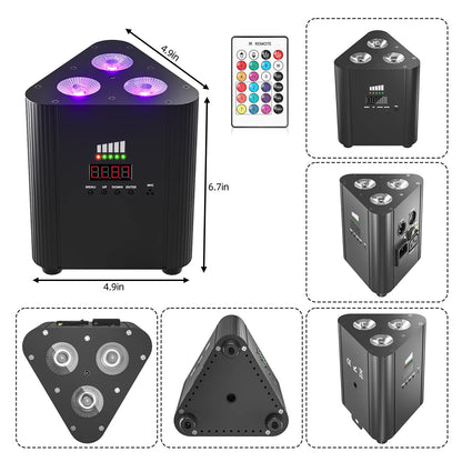 12W Triangle Battery LED Par Light - RGBW Wireless Uplight, DMX Stage Lighting for DJ, Disco, Wedding & Party
