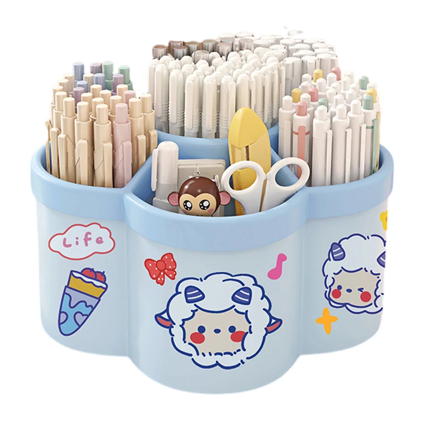 Rotating Pen Holder Desk Organizer - Large Capacity Storage Box for Pens, Cosmetic Brushes & Dorm Accessories