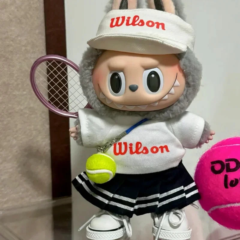 Labubu 15-17cm Doll Sports Outfit – LA Baseball & Trendy Tennis/Badminton Clothing, T-Shirt & Cargo Pants Set