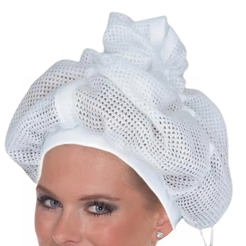 Reusable Mesh Plopping Bonnet — Adjustable Hair Drying Hood with Drawstring