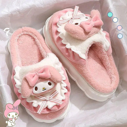 Sanrio Cinnamoroll Hello Kitty Kuromi Cotton Slippers – Cute Cartoon Winter Indoor Shoes with Thick Sole for Warmth