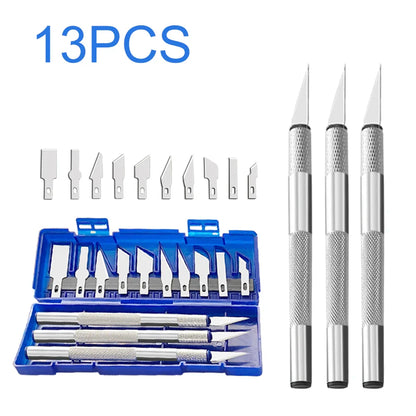 13Pcs Metal Carving Knife Pen Style Art Seal Cutting Manual Combination Paper Cuttings - Non-Slip DIY Precision Repair Tool Gadget