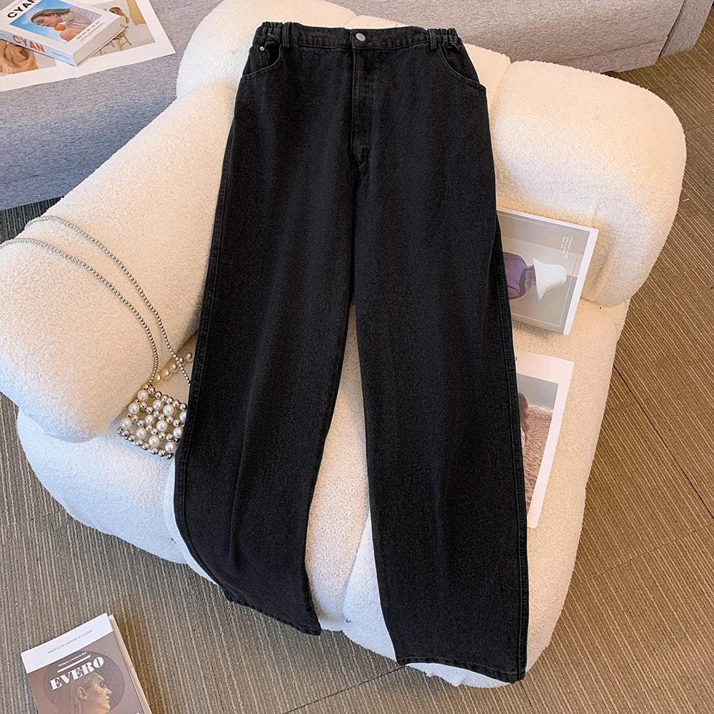 Plus Size Women’s Casual Jeans – Classic Black & Blue Washed Denim for Spring & Autumn, Comfortable & Versatile