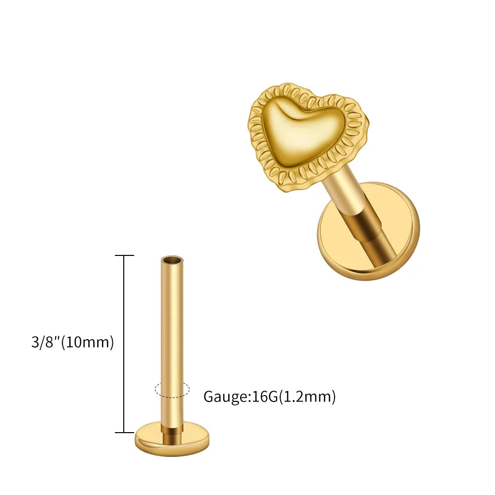 Right Grand ASTM F136 Titanium 16G Heart Labret Stud Earring – Lip, Monroe, Helix, Tragus & Conch Cartilage Piercing Body Jewelry
