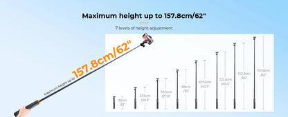 K&F Concept MS08 62'' Phone Tripod – 1.58m Selfie Stick with Bluetooth Remote & GoPro Adapter (Black & Orange)
