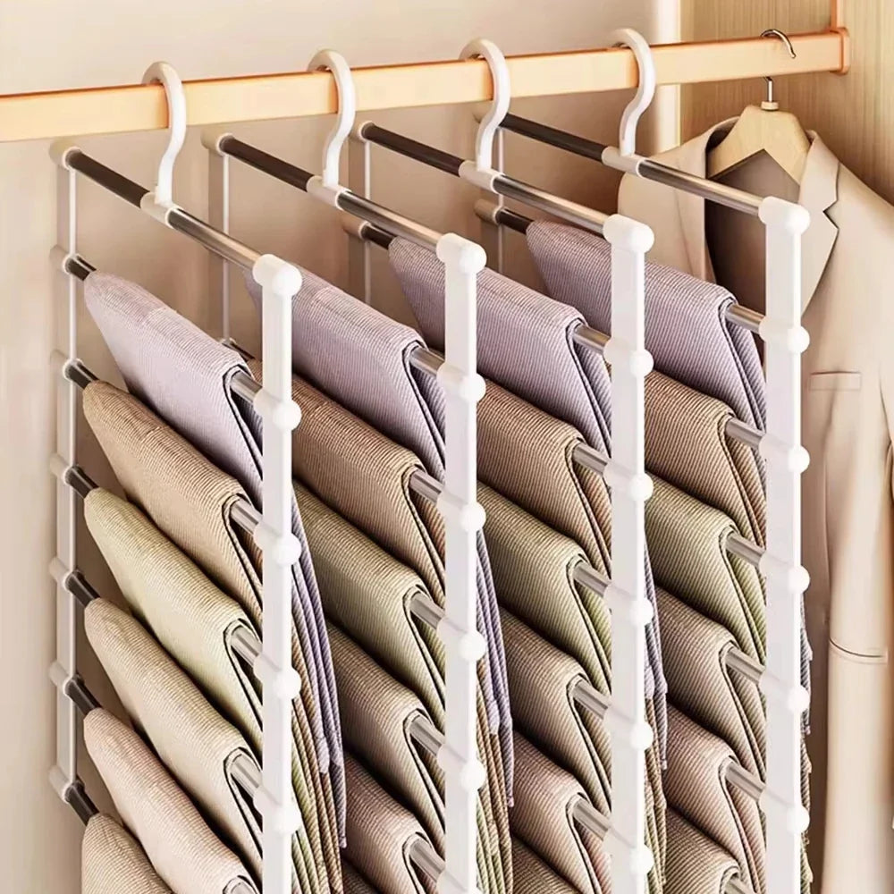 Multi-Layer Pants Hanger - Space-Saving Foldable Closet Organizer with Non-Slip Clips