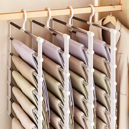 Multi-Layer Pants Hanger - Space-Saving Foldable Closet Organizer with Non-Slip Clips
