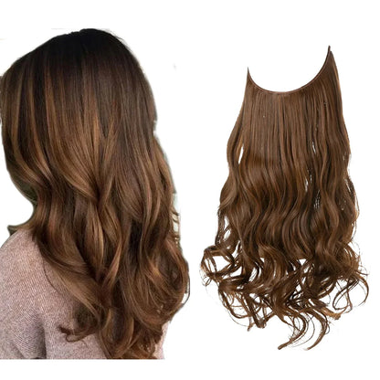 Synthetic Ombre Hair Extension - One Piece Invisible Wire Long Wavy Clipless False Hairpiece Black Blonde Pink
