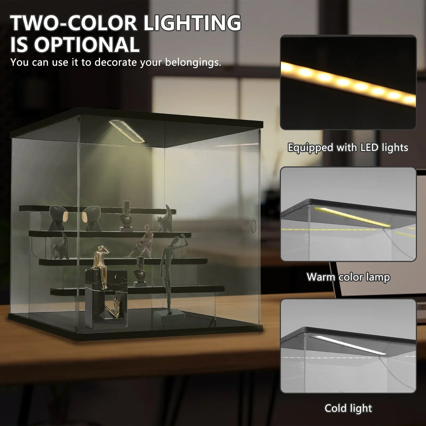 3/5 Layer Acrylic Display Case - LED Light Dustproof Organizer for Figurines Toys Blind Box Dolls Action Figures