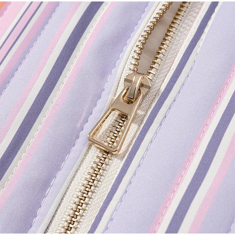 2025 Women’s Printed Quilted Padded Jacket – Collared Cotton Coat with Contrast Piped Pockets, Casual Autumn Outerwear