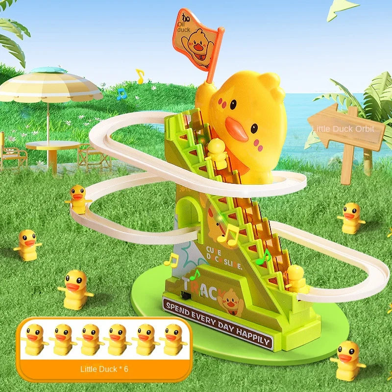Stair-Climbing Duck Roller Coaster Toy – Flashing Lights & Music Interactive Parent-Child Toy