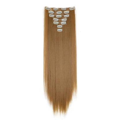 WIGSIN 24 Inch Synthetic Hair Extensions - 7PCS Long Straight Clip-In Hairpieces for Women in Black and Blonde Styles