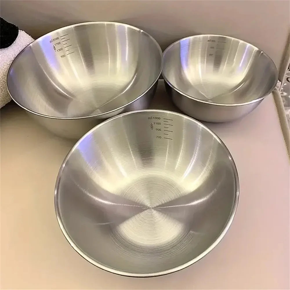 Stainless Steel Mixing Bowl Set (1–3 pcs) with Measurement Scale – Large Capacity Cooking, Baking & Food Storage Bowls for Kitchen Essentials