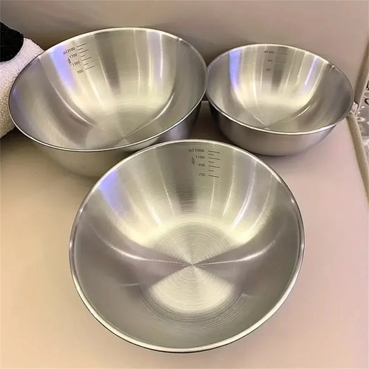 Stainless Steel Mixing Bowl Set (1–3 pcs) with Measurement Scale – Large Capacity Cooking, Baking & Food Storage Bowls for Kitchen Essentials