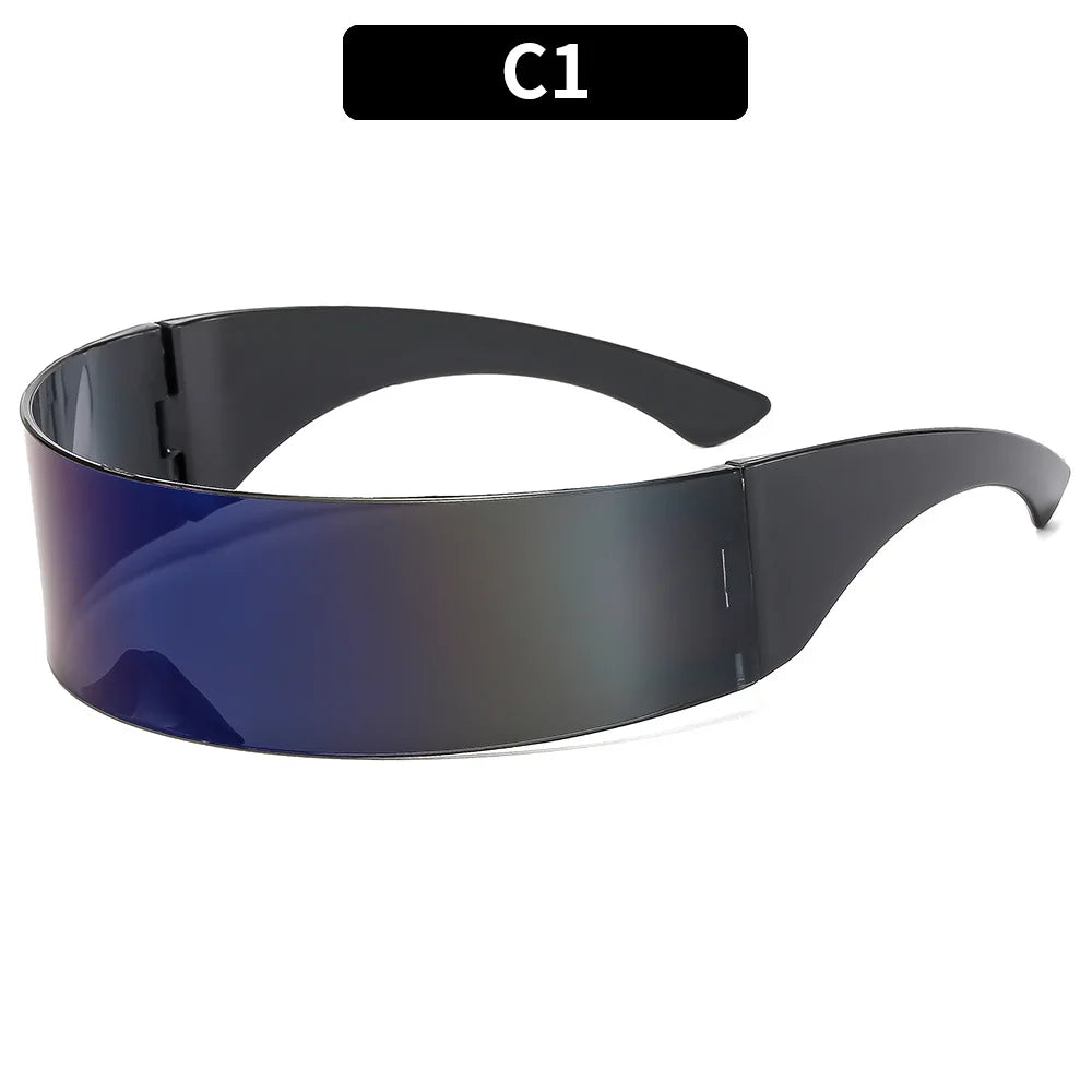 Y2K Future Warrior Rimless Sunglasses – One Piece Lens Cyber Punk Wrap Around Sun Glasses for Men & Women, Hip Hop Party Style