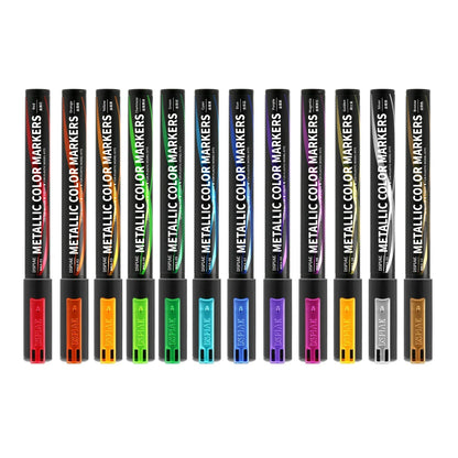 DSPIAE MKA Metallic Brush Marker Pen Set – Eco-Friendly Water-Based Soft Tip Paint Pens (Pink, Orange, Red, Blue, Green, Silver, Gold)