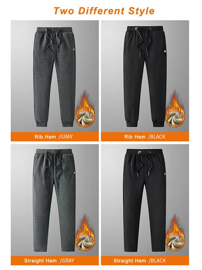 Winter Men’s Fleece Sweatpants — Thick Warm Joggers with Zip Pockets, Cotton Casual Track Pants, Plus Size 6XL-8XL