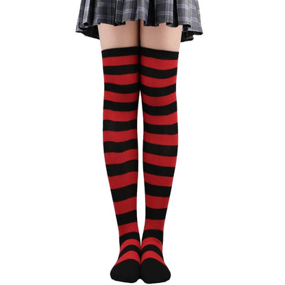 Color Striped Japanese Over-Knee Socks – Fashionable Slim Fit Black & White Stockings for Women