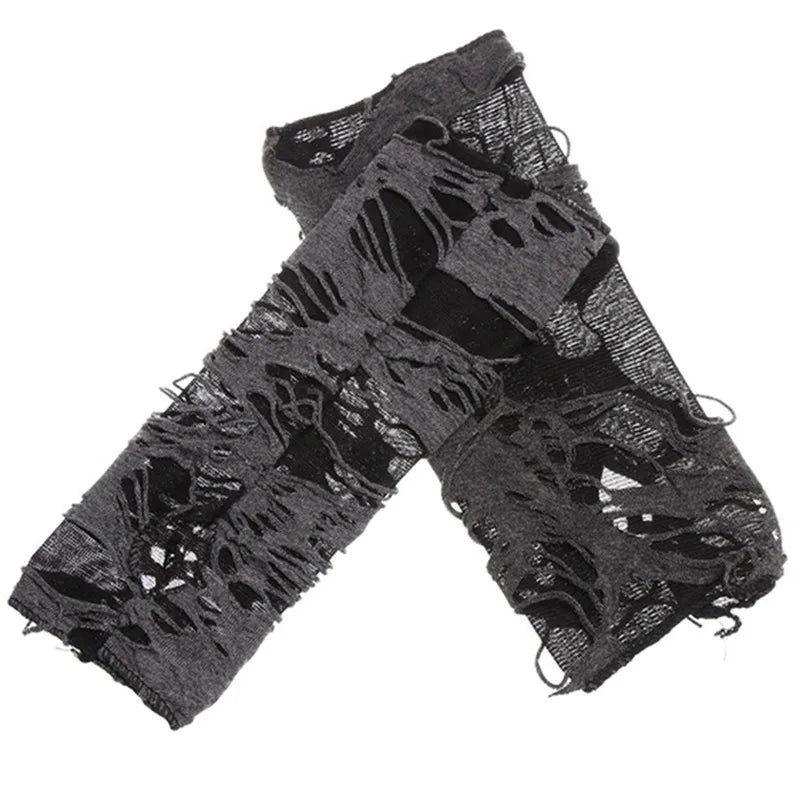 Unisex Gothic Black Fingerless Gloves - Long Festival Mittens for Men and Women, Perfect for Clubwear, Dance and Cosplay