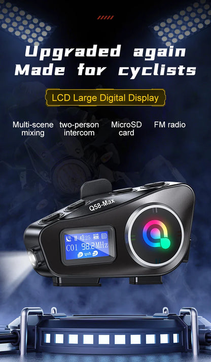 Q58 Max Motorcycle Helmet Bluetooth Intercom – IP65 Waterproof, 500M Range, Multi-Scene Music Sharing