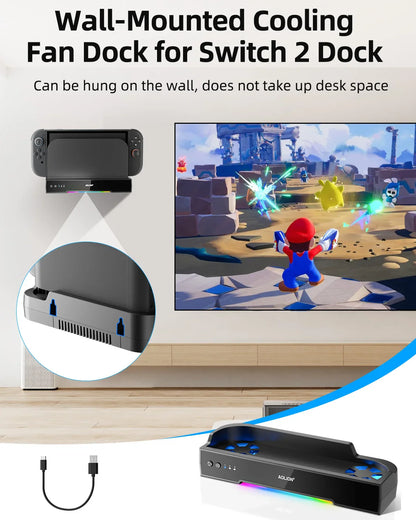 Aolion Switch 2 RGB Cooling Dock – Portable Hub Expansion Base with Wall Mount & NGC Support