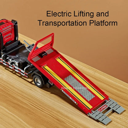 1:24 Electric Flatbed Cement Pump Truck Model — Diecast Alloy Toy with Sound & Light, Doors Open, Gift for Boys