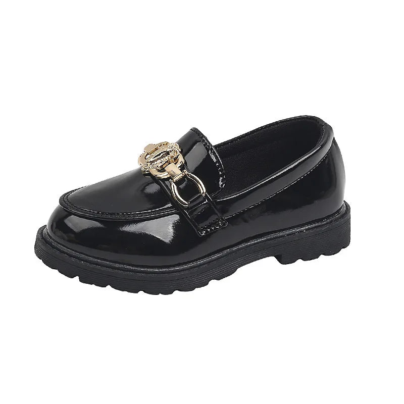 Children's Black Princess Leather Shoes - Soft Sole British Style Performance Shoes for Girls