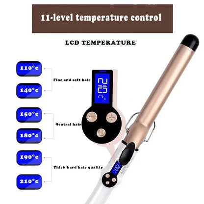 Professional Electric Hair Curler – 9-38mm Temperature Adjustable Curling Iron Wand with LCD Display