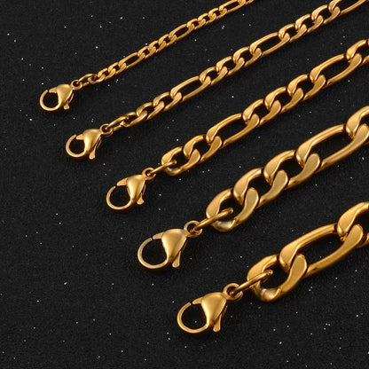 Gold Color Stainless Steel Figaro Chain – 3.0mm-9.5mm for Men & Women, High-Quality Fashion Jewelry