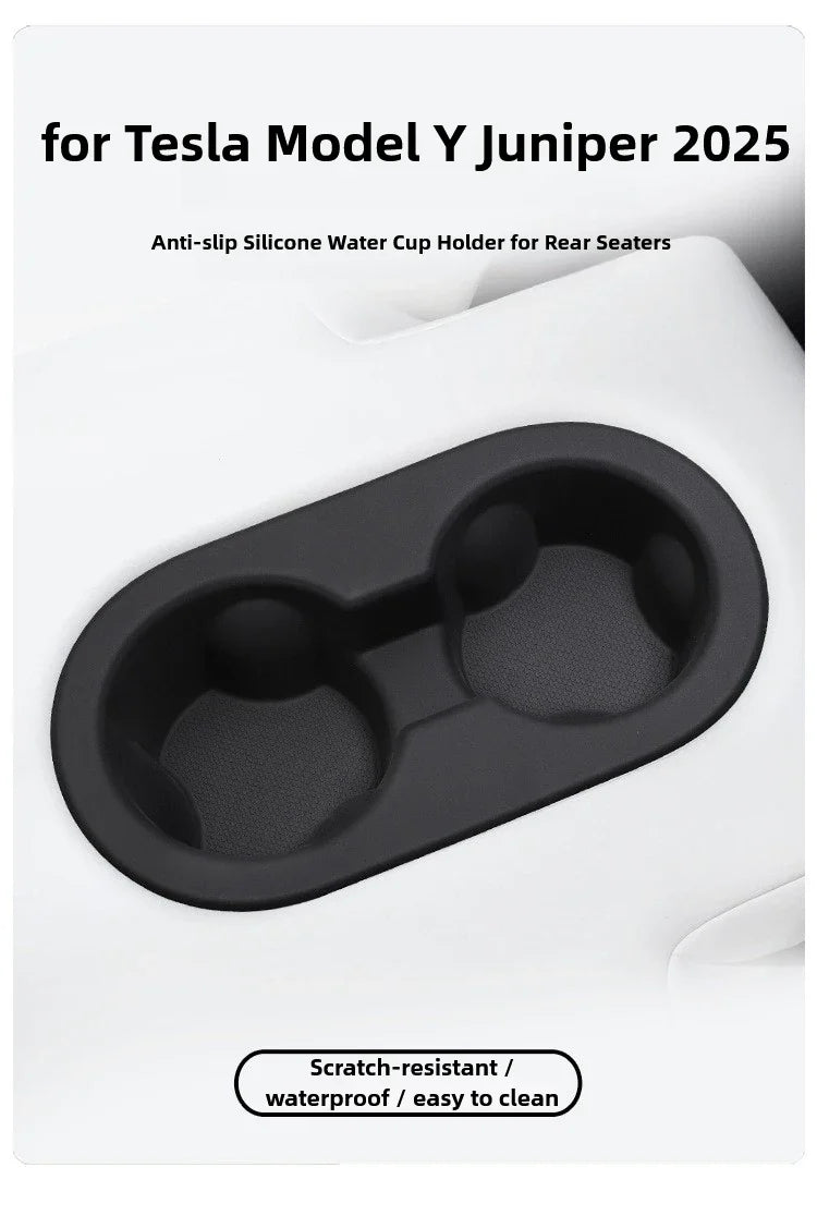 Tesla Model Y Juniper 2025 Silicone Cup Holder – Center Console Drink Bottle Rack for Front & Rear Seats Interior Accessory