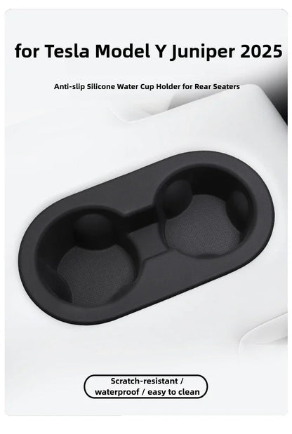 Tesla Model Y Juniper 2025 Silicone Cup Holder – Center Console Drink Bottle Rack for Front & Rear Seats Interior Accessory