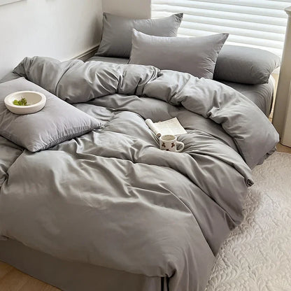Solid Cotton Bedding Set - Sheet, Duvet Cover & Pillowcase, Single/Double/Twin/King/Queen Size