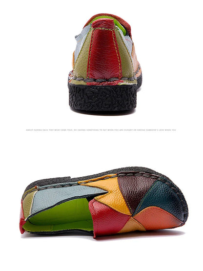WOIZGIC Women’s Genuine Leather Loafers – Colorful Non-Slip Moccasin Flats Plus Size 42