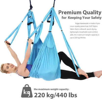 Parachute Fabric Yoga Hammock Swing - Anti-Gravity Decompression & Inversion Trainer with 6 Grip Handles