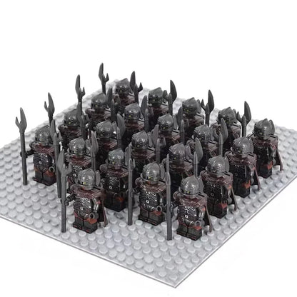 21PCS Medieval Fantasy Warrior Figures – Dwarf, Elf, Knight & Orc Building Brick Toys