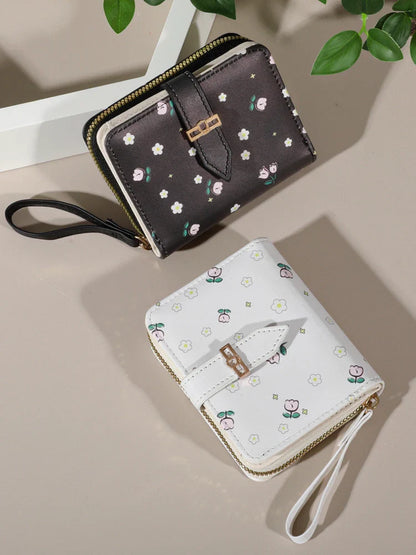 Flower Patterned Credit Card Holder – Small Zipper Card Case Wallet for Women & Men, Handheld and Compact