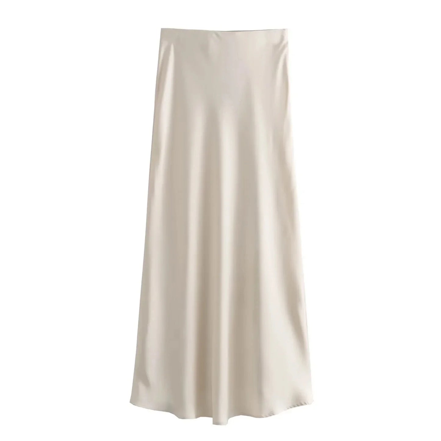 TRAFZA 2024 Y2K Women’s Long Skirt – Elastic High-Waist A-Line Satin Skirt for Spring Casual & High Street Fashion