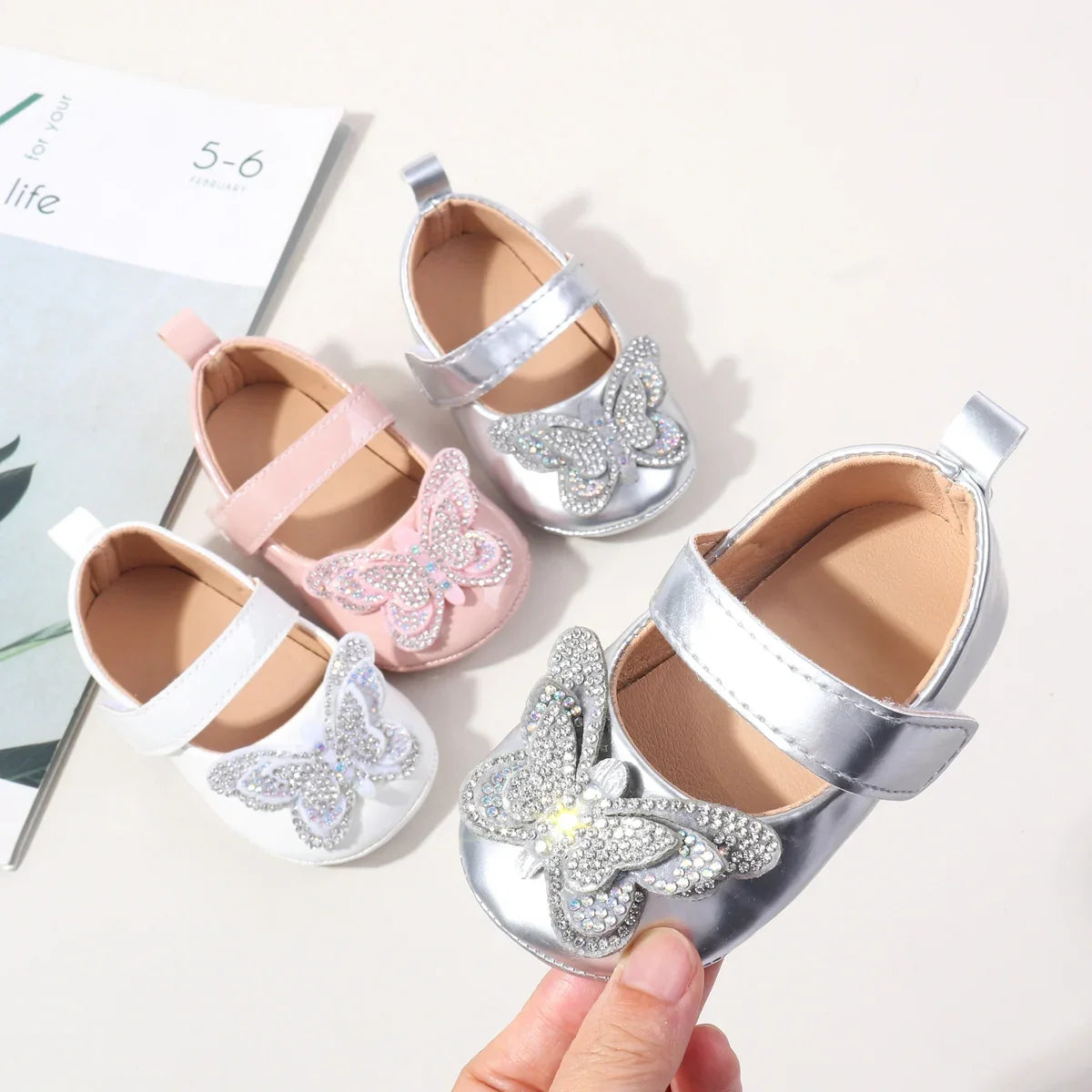 Baby Girls First Walking Shoes - Crystal Butterfly Princess Shoes for 0–18M Toddlers