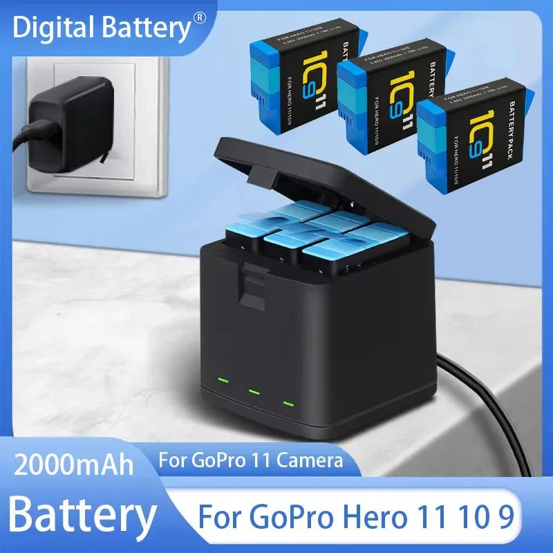 2000mAh Rechargeable Battery for GoPro Hero 11/10/9 — Li-ion Camera Battery Pack